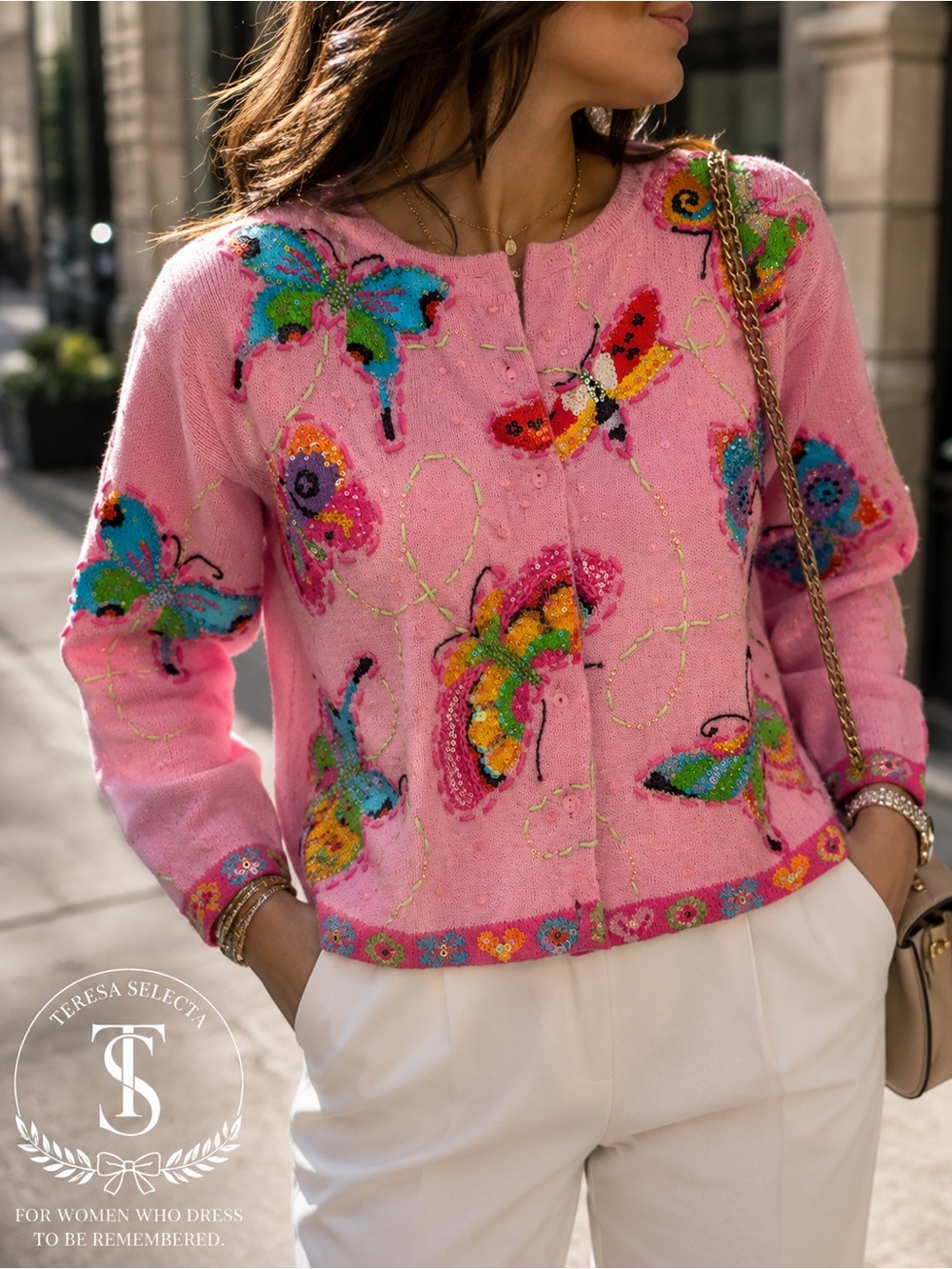NWT Vintage Design Options Philip & Jane Gordon Butterfly Sequin Cardigan Pink S